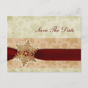rustic red snowflakes save the date announcement postcard