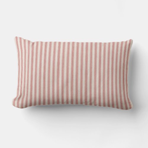 Rustic Red Striped French Ticking Lumbar Pillow
