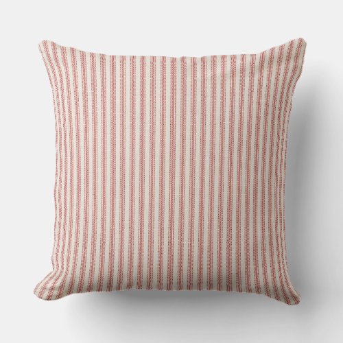 Rustic Red Striped French Ticking Throw Pillow