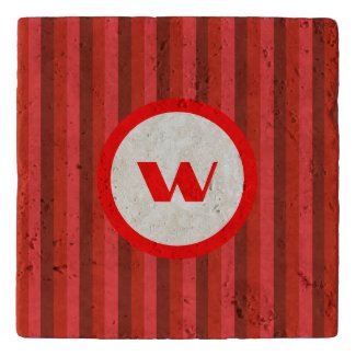 Rustic Red Striped Stone Trivet with Monogram