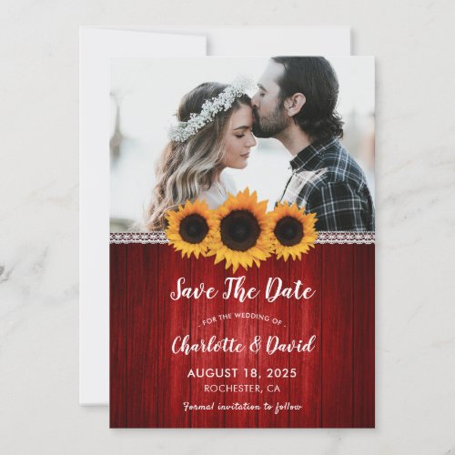 Rustic Red Sunflower Save The Date Photo Cards