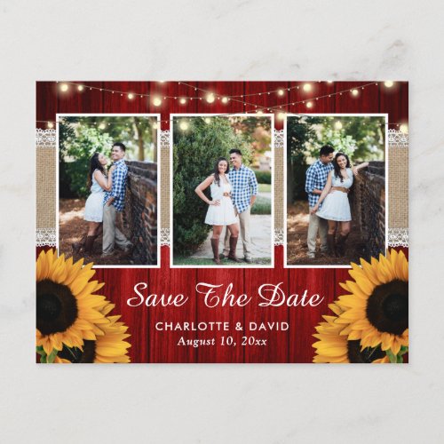 Rustic Red Sunflower Save The Date Photo Postcards