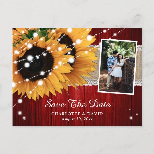 Rustic Red Sunflower Save The Date Photo Postcards