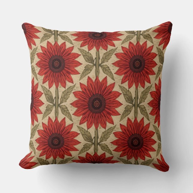 Rustic Red Sunflower Throw Pillow (Front)