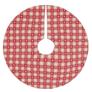 Rustic red tan buffalo plaid Christmas lights Brushed Polyester Tree Skirt