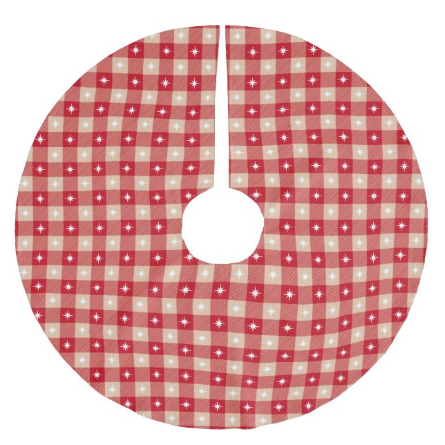 Rustic red tan buffalo plaid Christmas lights Brushed Polyester Tree Skirt (Front)