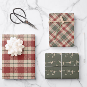 Rustic Red, Tan & Green Christmas Wrapping Paper
