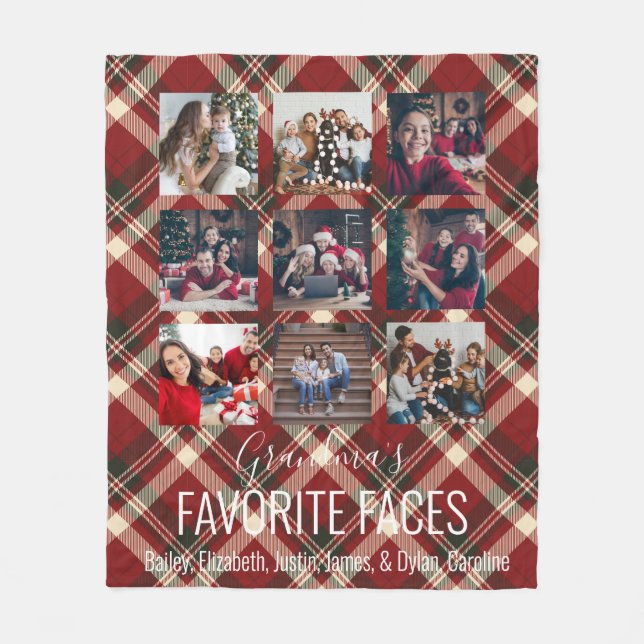 Rustic Red Tartan Plaid Personalized 9 Photo   Fleece Blanket (Front)