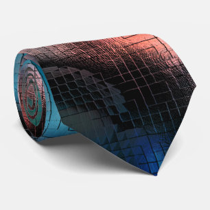 Rustic red to blue stains in square mosaic effect neck tie