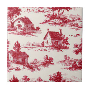 Rustic Red Toile Country Landscape Pattern Ceramic Tile