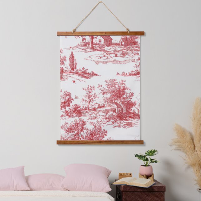 Rustic Red Toile Country Landscape Pattern Hanging Tapestry (Bedroom)