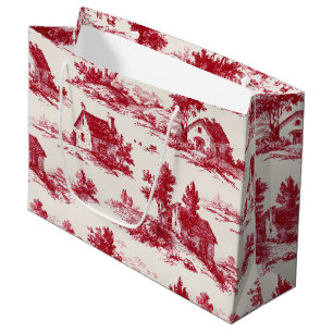 Rustic Red Toile Country Landscape Pattern Large Gift Bag