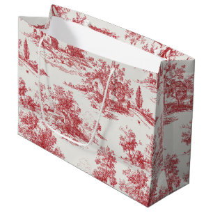 Rustic Red Toile Country Landscape Pattern Large Gift Bag