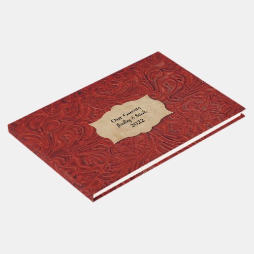 Rustic Red Tooled Leather Faux Personalized Guest Book