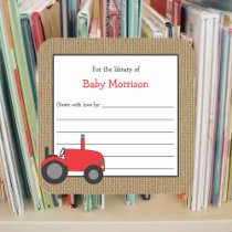 Rustic red tractor bookplate