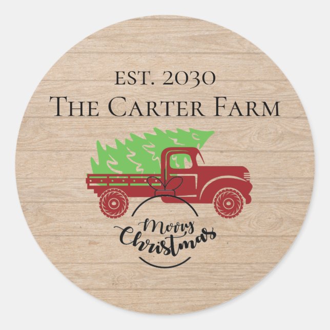 Rustic Red Truck Christmas  Classic Round Sticker (Front)