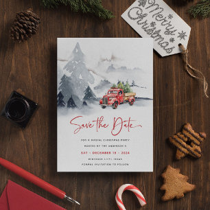 Rustic Red Truck Christmas Party Save the Date Holiday Postcard