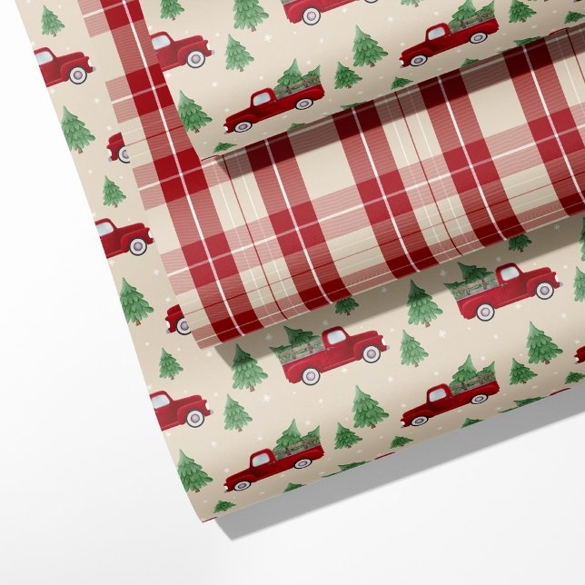 Rustic Red Truck & Christmas Plaid  Wrapping Paper Sheets (Creator Uploaded)