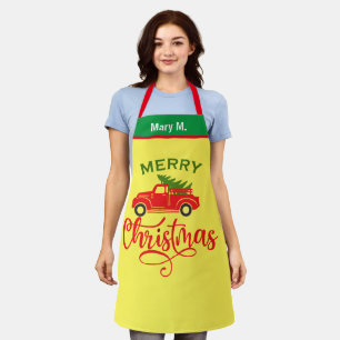 Rustic Red Truck Christmas Tree, Personalized Name Apron