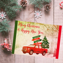Rustic Red Truck Family Christmas & New Year Card