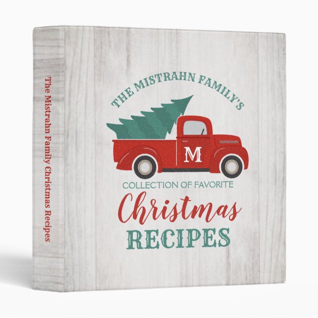 Rustic Red Truck Family Christmas Recipes Cookbook 3 Ring Binder (Front/Spine)
