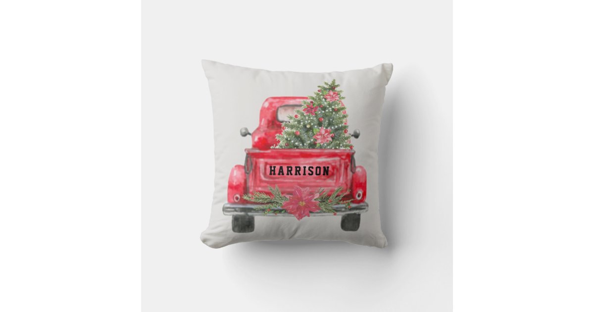 Red Truck Christmas Throw Pillow Family Christmas Pillow Family Name  Decorative Pillow Holiday Gift Pillow and insert included P153