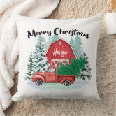 Red Truck Christmas Throw Pillow Family Christmas Pillow Family Name  Decorative Pillow Holiday Gift Pillow and insert included P153