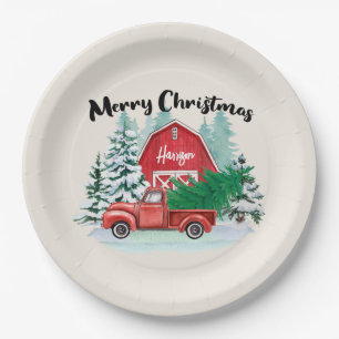 Rustic Red Truck Farmhouse Christmas Personalized Paper Plates