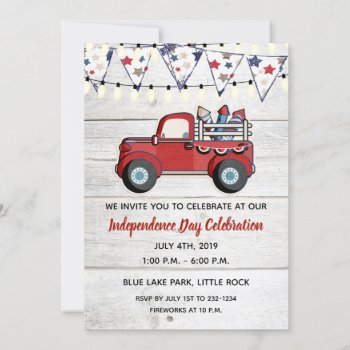 Rustic Red Truck Fireworks 4th Of July Invitation by SugSpc_Invitations at Zazzle