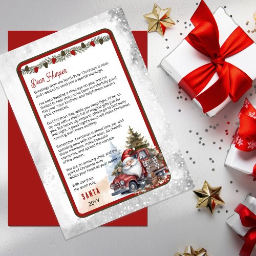 Rustic Red Truck Letter from Santa to Child Invitation