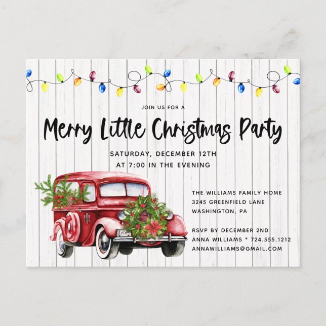 Rustic Red Truck & Lights Christmas Party Invite (Front)