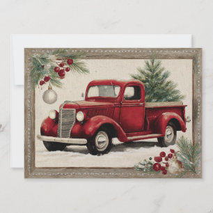 Rustic red truck Merry Christmas greeting card 