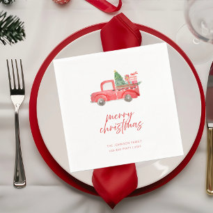 Rustic Red Truck Merry Christmas Holiday Party Napkins