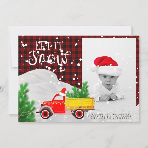 Rustic Red Truck PHOTO Christmas Buffalo Plaid Card