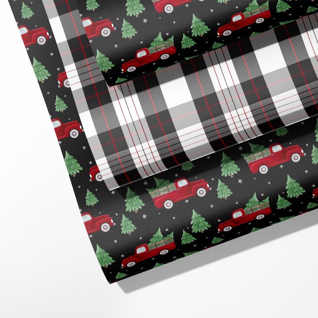 Rustic Red Truck & Plaid Christmas Wrapping Paper Sheets (Creator Uploaded)
