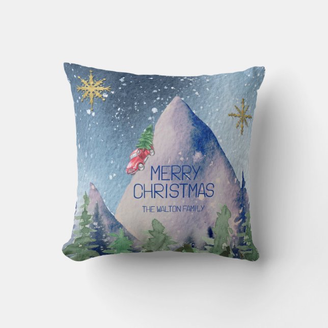 Rustic Red Truck With Christmas Tree Throw Pillow (Front)
