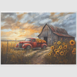 Rustic Red Truck with Pumpkins and Sunflowers Tissue Paper