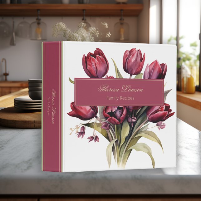 Rustic Red Tulips Bouquet Family Recipes 3 Ring Binder (Creator Uploaded)