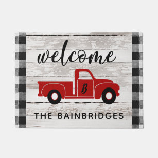 Doormat, Personalized Fall Red Truck Doormat - 18 X 30, Outdoor