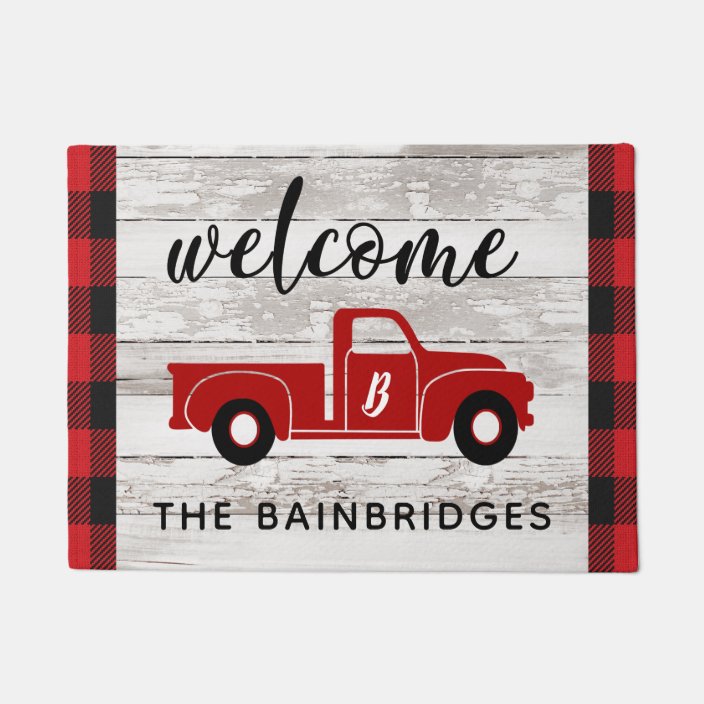 Welcome to our Home Vintage Red Truck Doormat