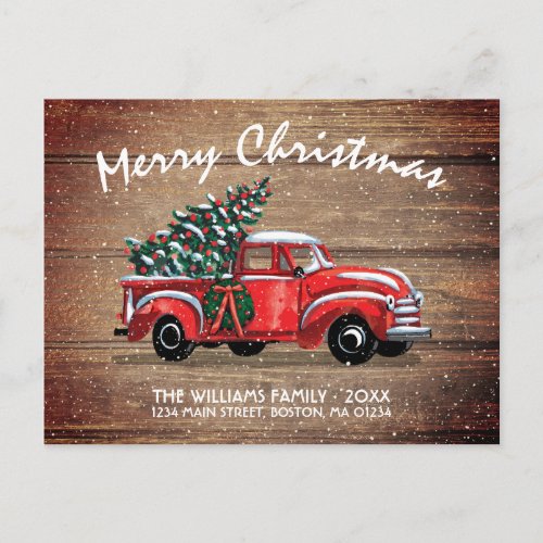 Rustic Red Vintage Truck Christmas Moving Announcement Postcard