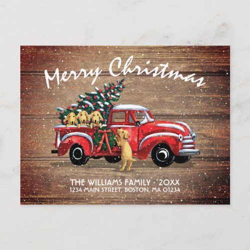 Rustic Red Vintage Truck Dogs Holiday Moving Announcement Postcard