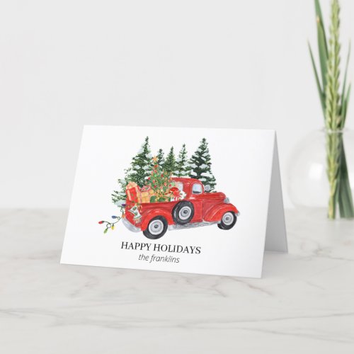 Rustic Red Vintage TruckTree Snow Happy Holidays H Holiday Card