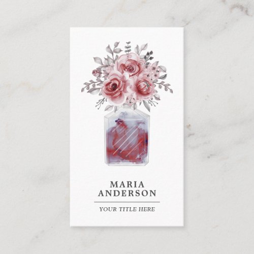 Rustic Red Watercolor Floral Perfume Bottle Business Card