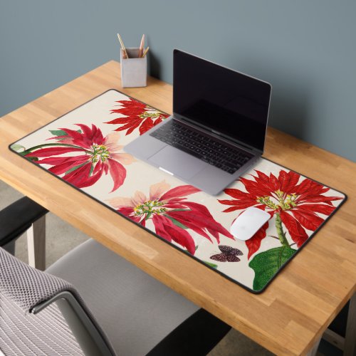 Rustic Red Watercolor Poinsettia Floral Greenery  Desk Mat