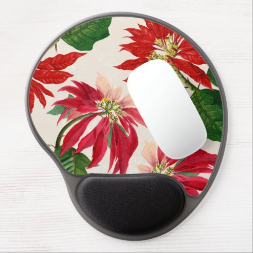 Rustic Red Watercolor Poinsettia Floral Greenery  Gel Mouse Pad