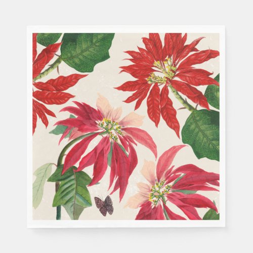 Rustic Red Watercolor Poinsettia Floral Greenery  Napkins