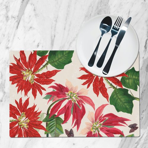 Rustic Red Watercolor Poinsettia Floral Greenery  Placemat