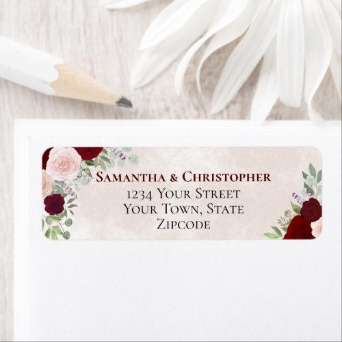Rustic Red Watercolor Roses Wedding Return Address Label