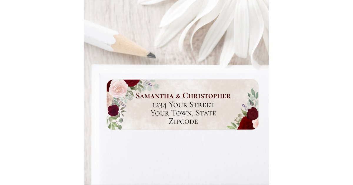 Rustic Red Watercolor Roses Wedding Return Address Label | Zazzle